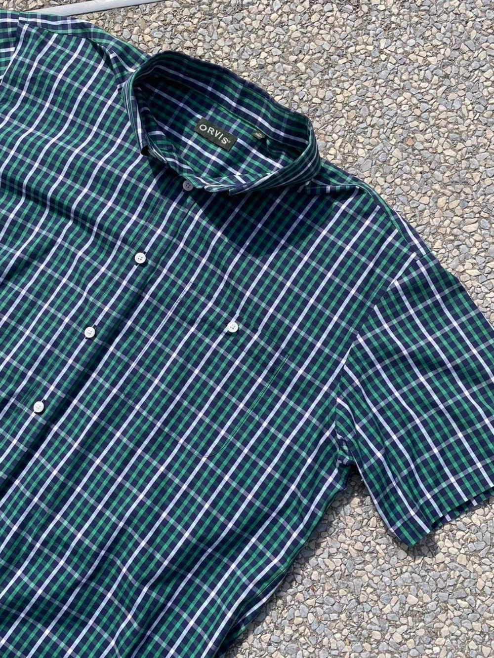 Orvis Navy and Green Check Short-Sleeve Button-Down Shirt